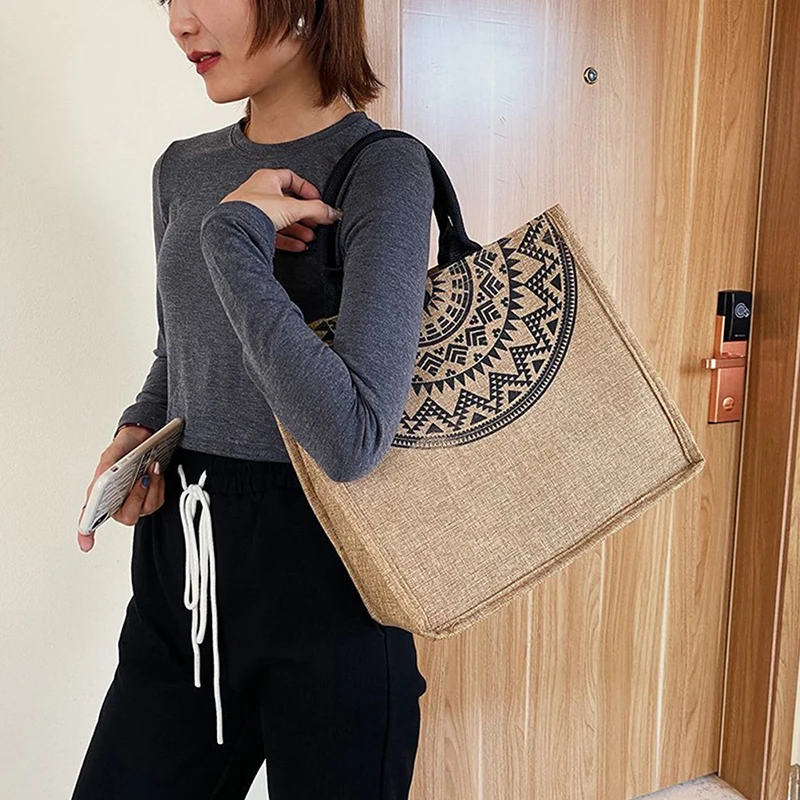 Borsa a mano in tela di moda borsa per la spesa di grande capacità Totes borsa a tracolla femminile stampa floreale shopper Casual Bolsa