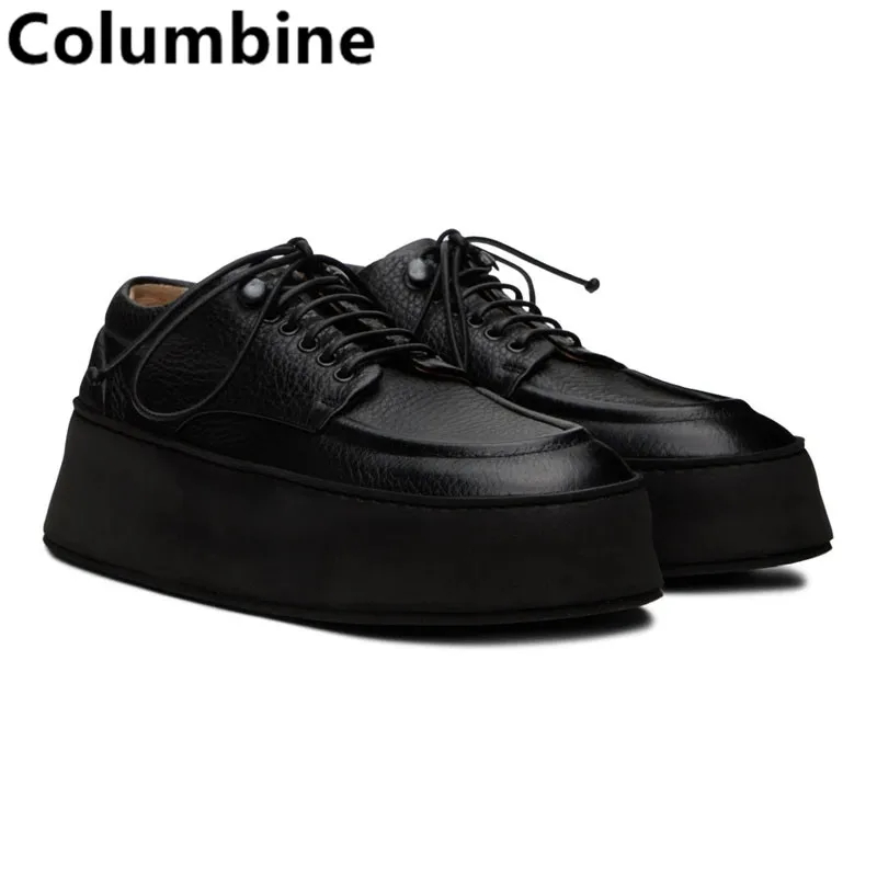 

Fashion 2023 New Designer Men Thick Platform Lace-up Genuine Leather Formal Shoes Spring Comfort Office Work Dress Shoes Loafers