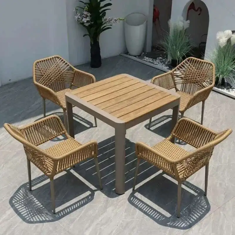 

Aluminum Alloy Outdoor Table and Chair Terrace Table and Chair Garden Furniture Sets Nordic Leisure Rattan Chairs for Courtyard