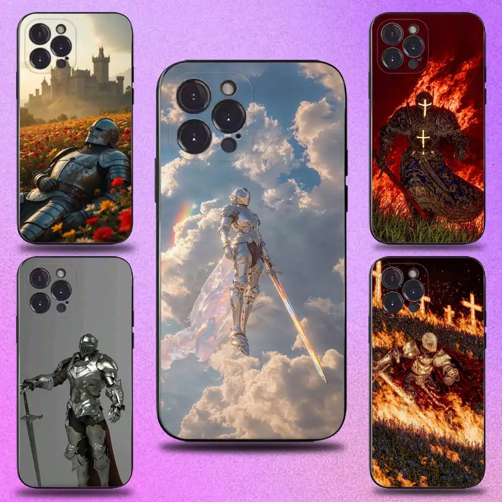 

Crusaders Templar Knight Art Phone Case For iPhone 11,12,13,14,15,16,17,Pro,Max,Plus,E,SE4,Air,Mini Black Soft Cover