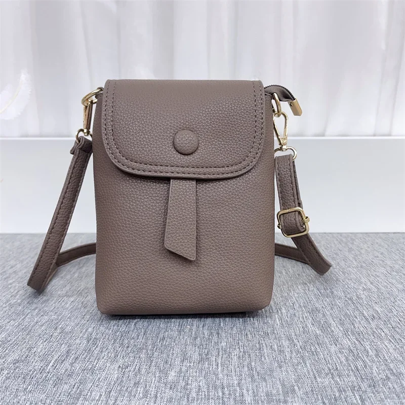 Women Zipper Mobile Phone Bag PU Leather Mini Shoulder Crossbody Bags Fashion Solid Color Small Messenger Bag Flap Coin Wallet