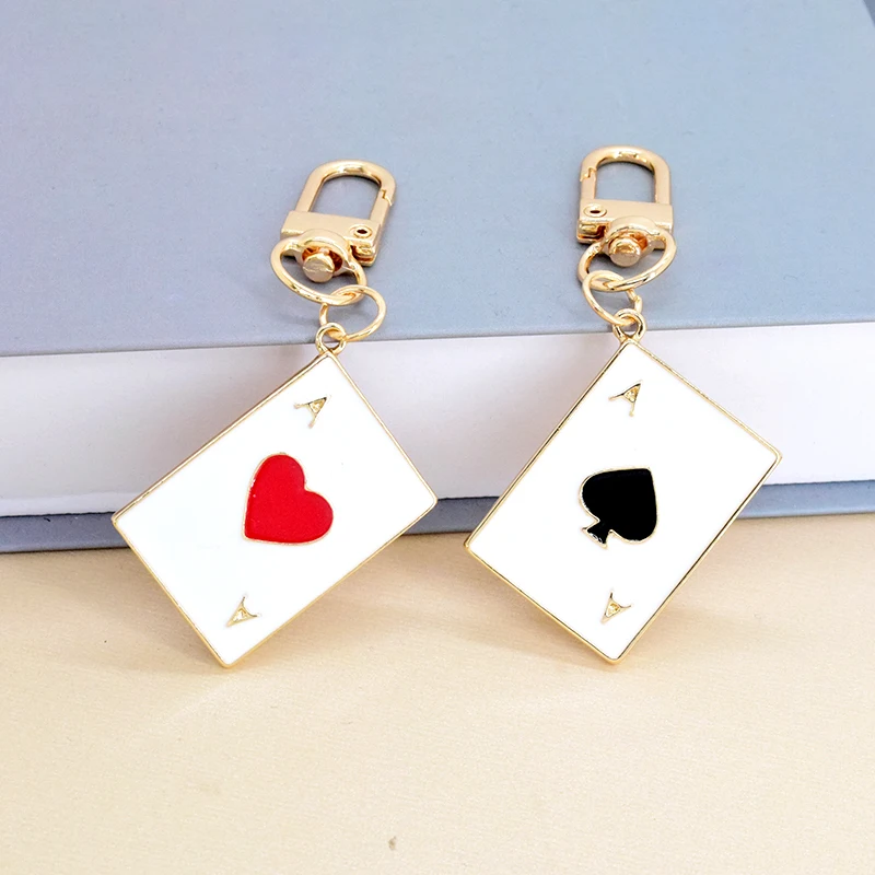 Enamel Heart Poker Playing Cards Keychain Keyring Creative Funny Board Game Bag Car Airpods Box Accessories Couple Gift Jewelry