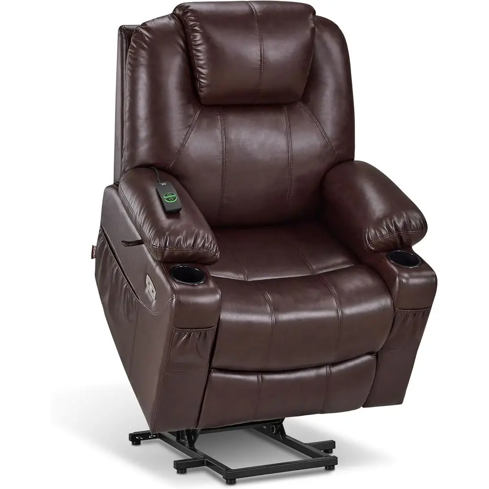 Electric Power Lit Recliner Chair Soa with Massage and Heat or Elderly, 3 Positions, 2 Side kets, and Cup Holders, USB Ports, au