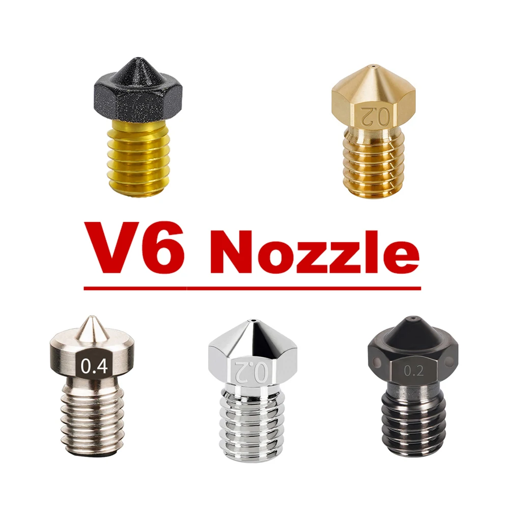 

2pcs All Metal V6 Nozzle 3D Printer Parts M6 Thread Brass Hard Steel Titanium PTFE Plated Nozzles E3D V5 For 1.75mm Filament