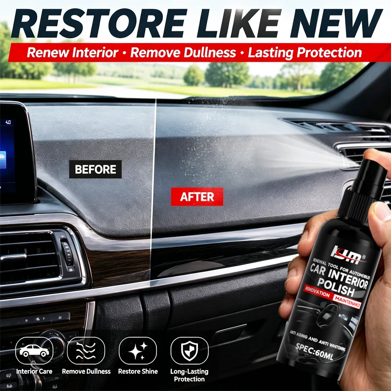 KJM Car Interior Polish 60ML Dashboard Plastic Leather Restorer Anti Aging Shine Protector For Auto Trim Door Panel
