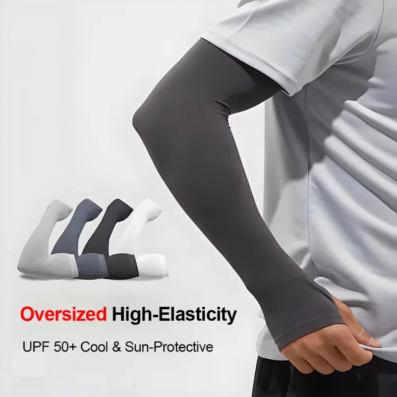 

Plus Size Men's Arm Sleeves Cycling UV Protection Cooling Driving Big Size Elastic Breathable Ice Silk Sun Sleeves Outdoor Sport