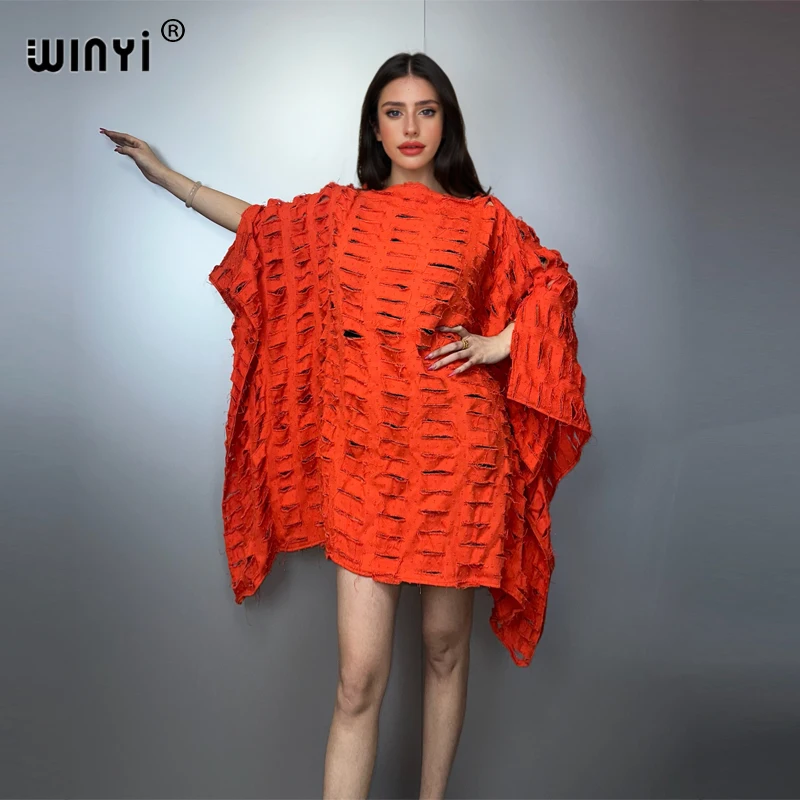 WINYI Original Denim Sexy Short Dress with Holes New Fashion Africa Womens Party Holiday Casual Maxi Beach Dress