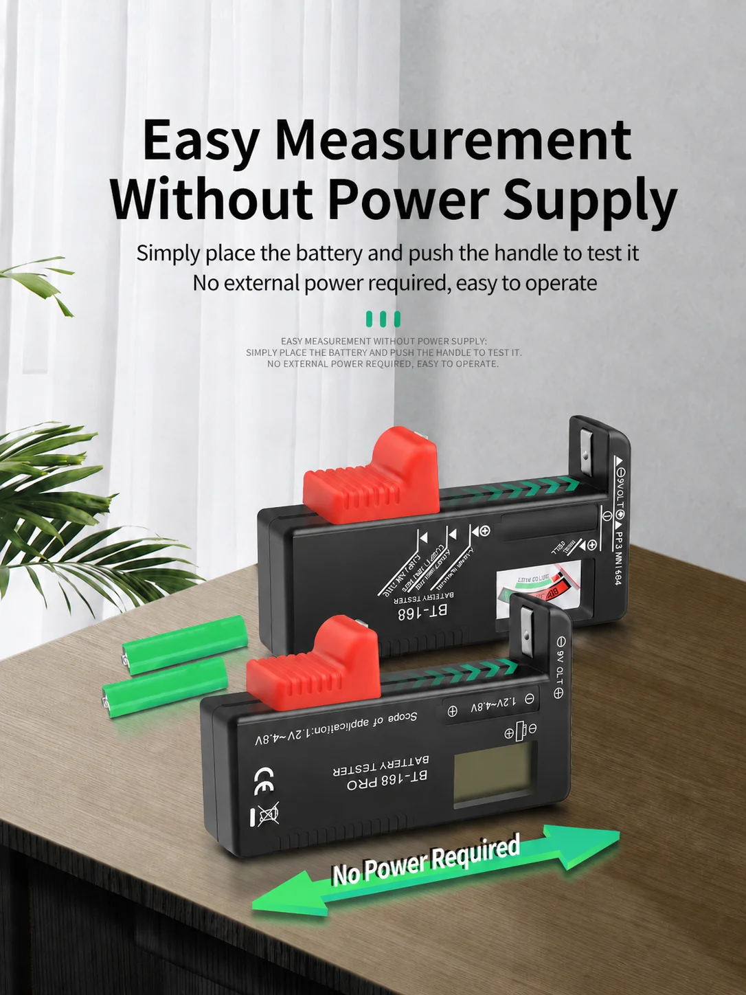 Universeller digitaler Batterietester für AA, AAA, C, D, 9V, PP3, 6F22, R03, LR14, R20 Batterien, Spannungsmesser mit LCD-Display – Detail 6