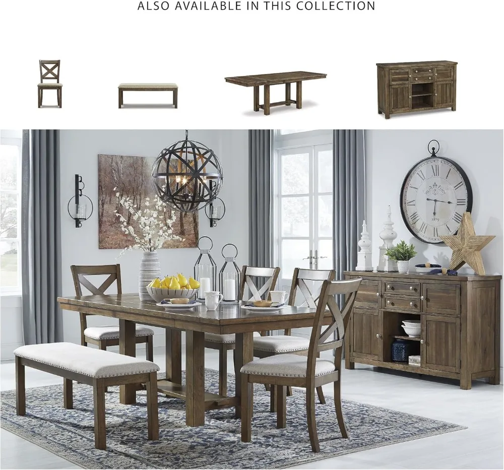 مقعد طعام منجد ريفي باللون الرمادي والبني، طراز كاجوال لديكور المنزل #5