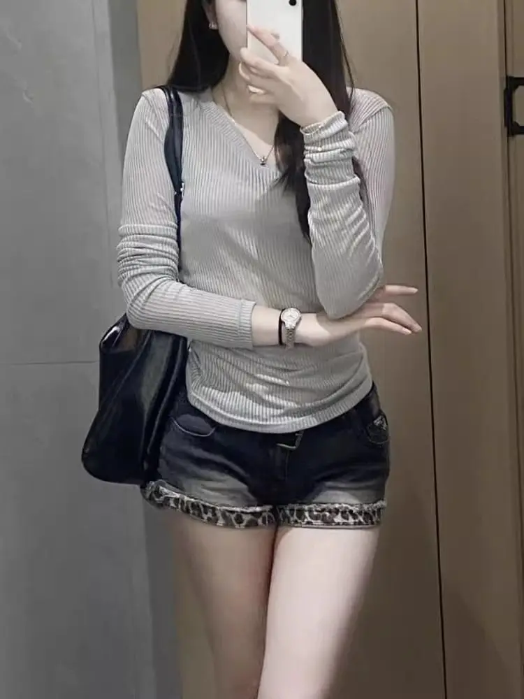 アメリカのセクシーなレトロショートジーンズ女性カジュアルヒョウ柄ヴィンテージ Y2K ソリッドカラージッパーローウエストボディコン夏ストリートウェア