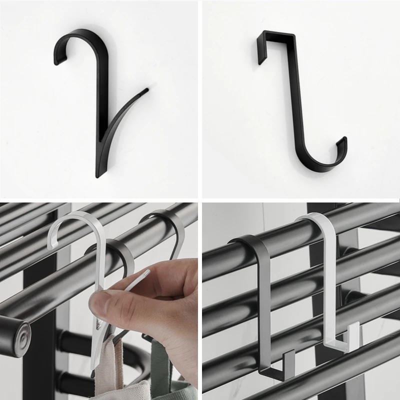 4pcs Space Aluminum Heated Towel Rail Radiator Hanger Tubular Towel Hooks Bath Hook Holder Shower Door Hooks for Cabinets Coat