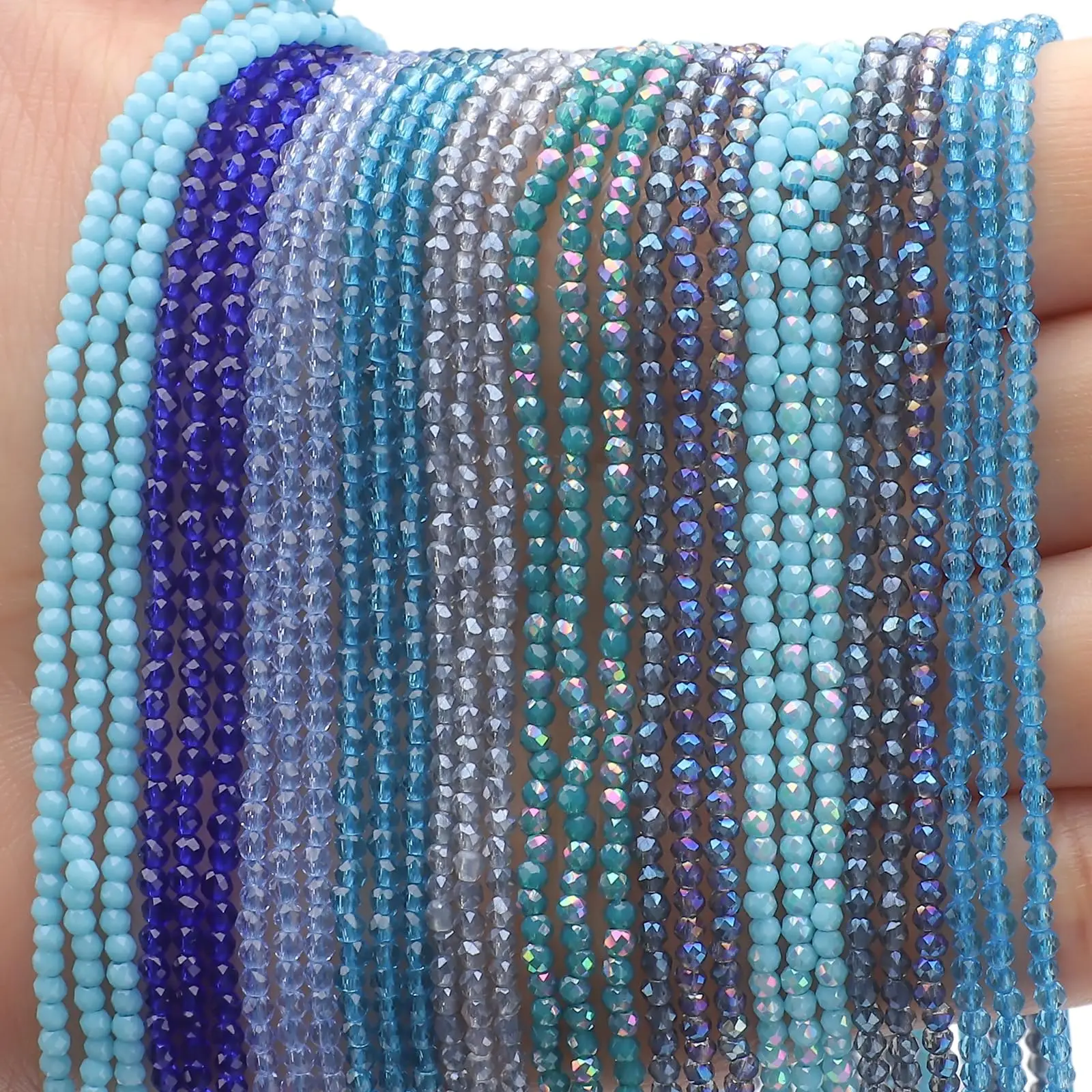 3 Stränge, 1 mm, blau, kleine Perlen, 32 facettierte runde Kugeln, Kristall-Abstandshalter, lose Perlen, Armband, DIY-Schmuckherstellung, Halsketten-Zubehör