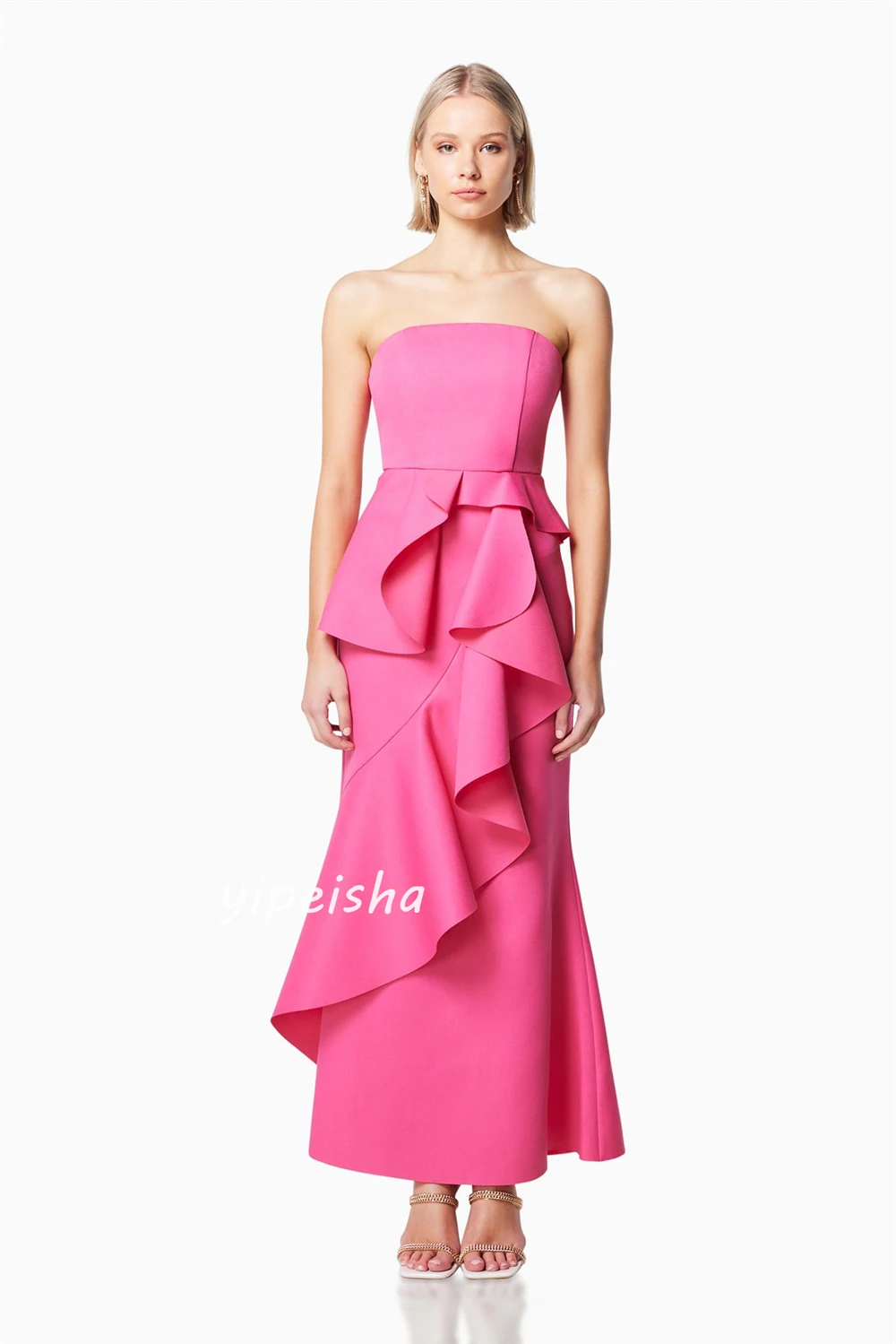 Jersey Ruched Celebrity A-line Strapless Bespoke Occasion Gown Midi Dresses