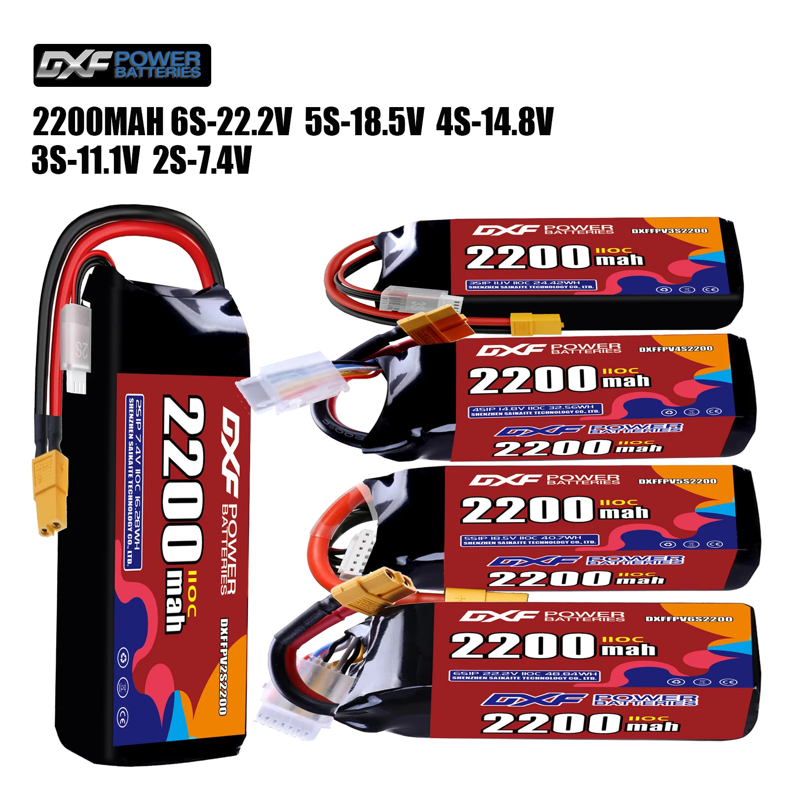 DXF 리포 배터리 2200mAh 110C 22.2V-6S 18.5V-5S 14.8V-4S 11.1V-3S 7.4V-2S XT30 XT60 JST 플러그 FPV 헬리콥터 쿼드콥터 드론용