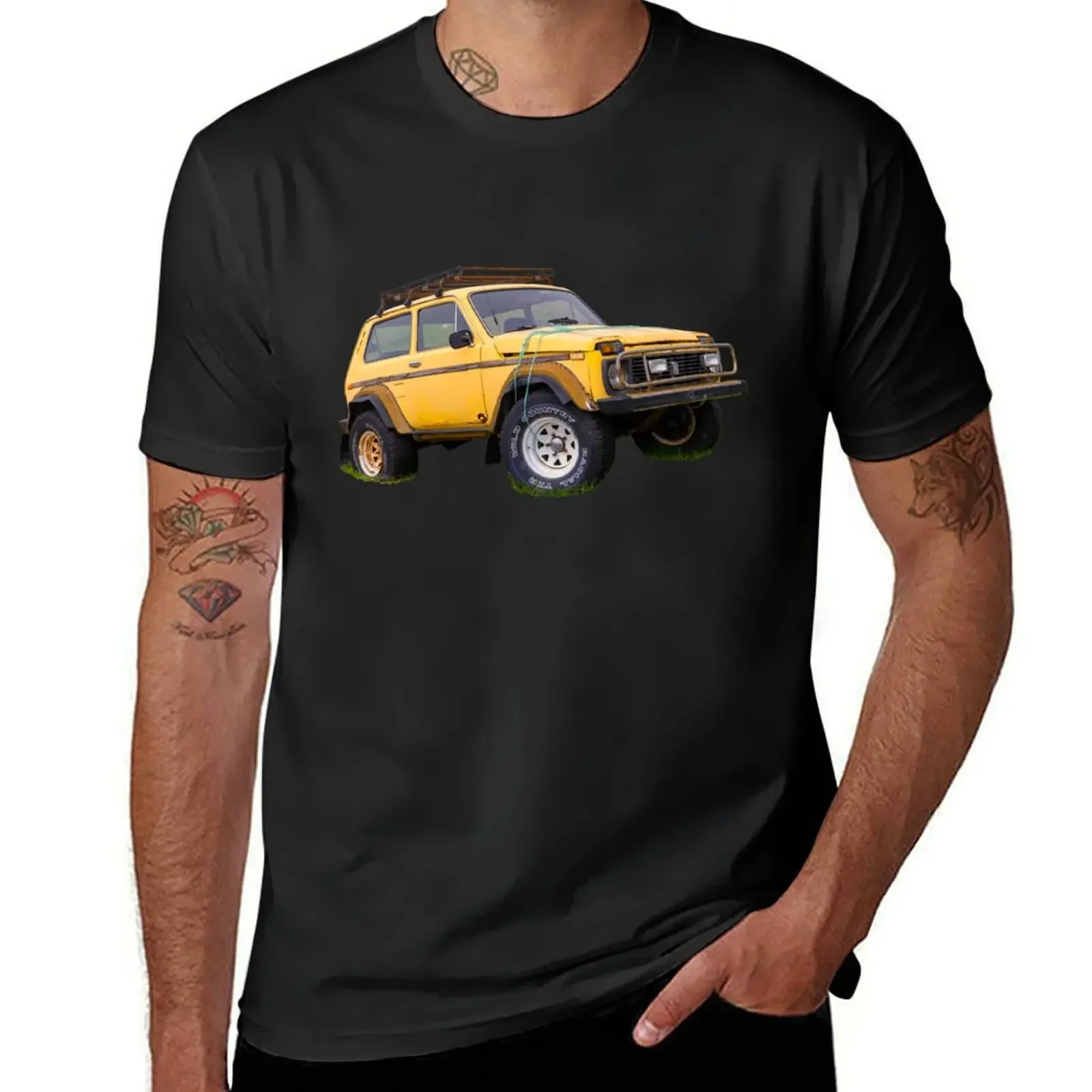 A yellow, wrecked and abandoned car T-Shirt oversized Blouse men workout shirt