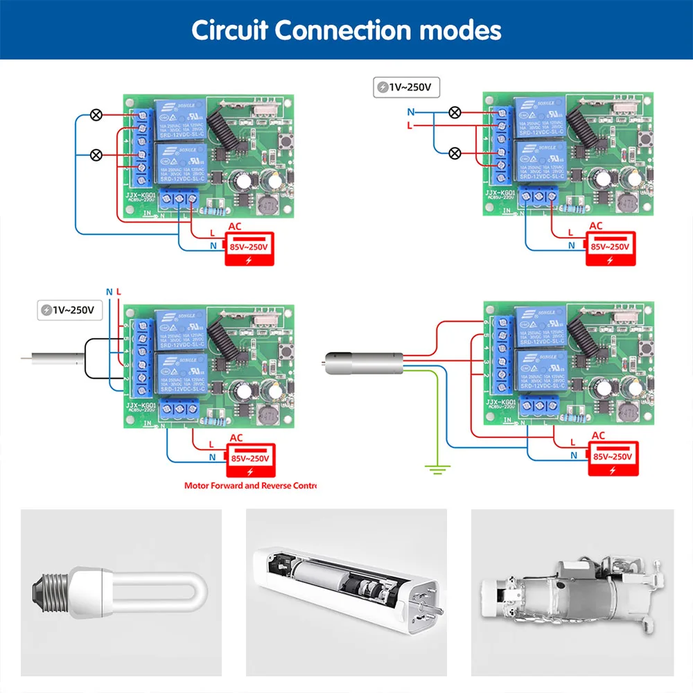 433MHz Universal Wireless Remote Control AC220V 2CH rf Relay Receiver and Transmitter for Universal Garage door and gate Control