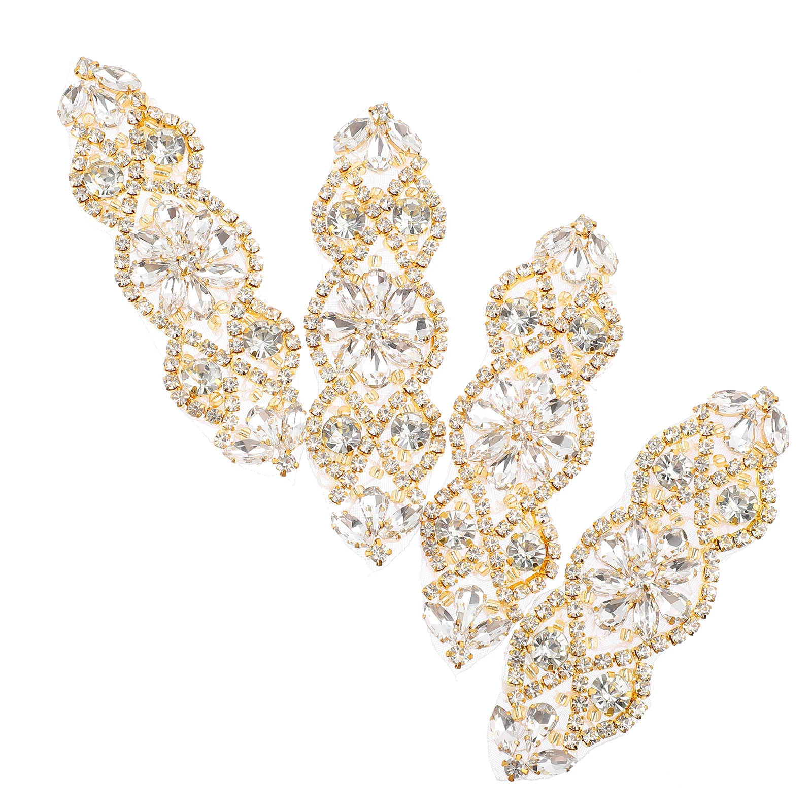 

4pcs Rhinestone Belt Applique Diy Dress Sash Patch For Bridal Sewing Sparkling Iron On Patch Unique Design Water Drill
