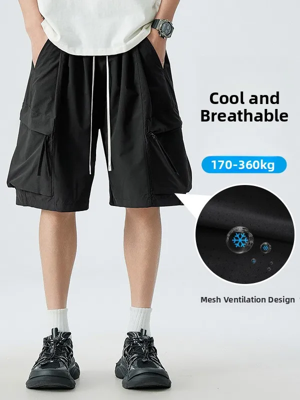 

Большие размеры, американская рабочая одежда из ледяного шелка, мужские летние модные свободные повседневные спортивные брюки пяти четвертей