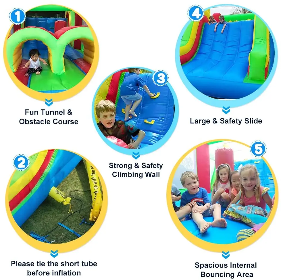 Bounce House 6.5*2.8*2.4m Bounce Castle Obstacle for Kids Inflatable Games Toys Slide Bouncer Jumping Trampoline