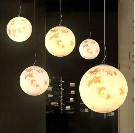 Lampade a sospensione moderne a forma di luna a LED, lampadari a sospensione per camera da letto, apparecchi di illuminazione nordici, lampade a sospensione per soggiorno