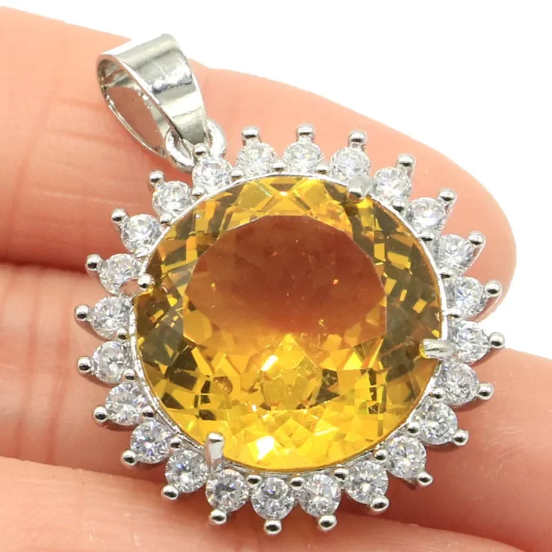 9g 925 SOLID STERLING SILVER PENDANT Big Gemstone Golden Citrine Ruby Peridot Aquamarine Green Amethyst CZ