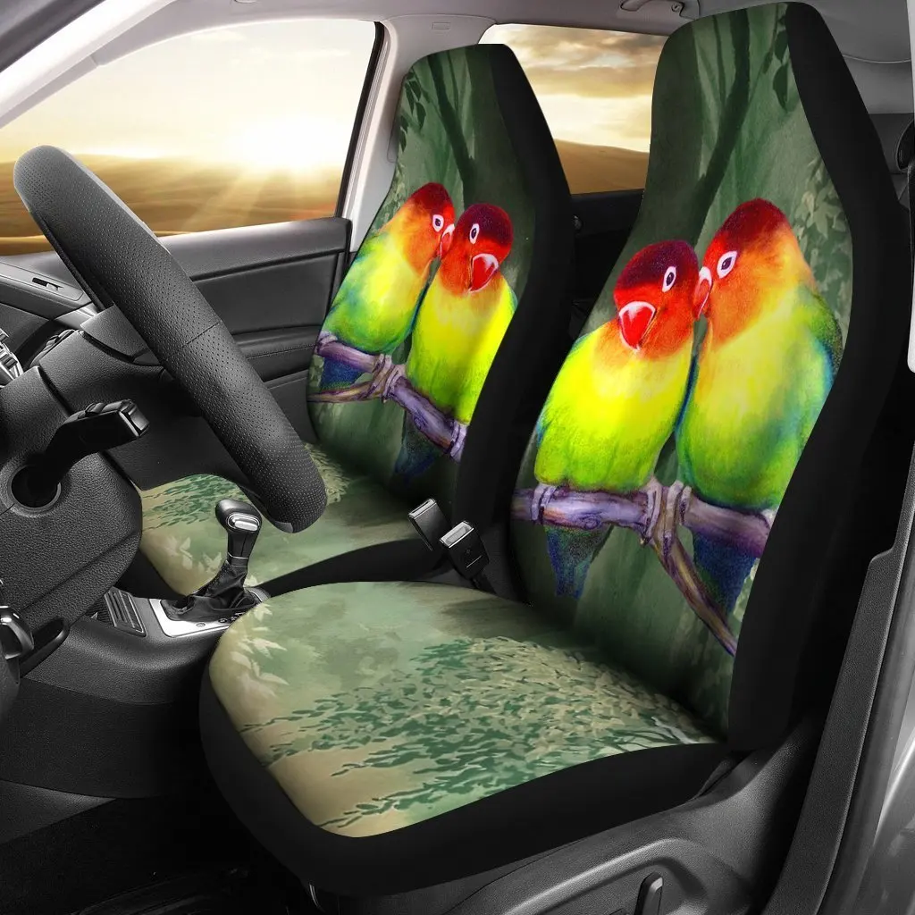 Cute Lovebird Print Car Seat Covers Set 2 Pc, Car Accessories Seat Cover