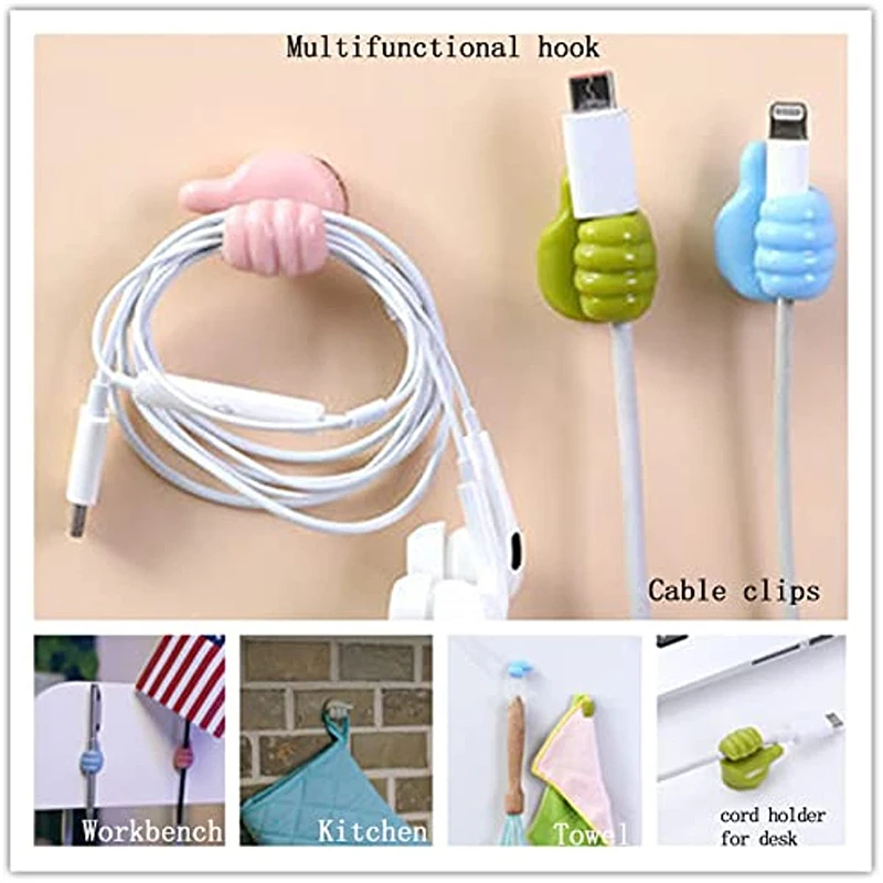 Silicone Thumb Wall Hook Self Adhesive Thumb Cable Organizer Clips Wall Hooks for Hanging Data Cable Earphone Belt Key Storage