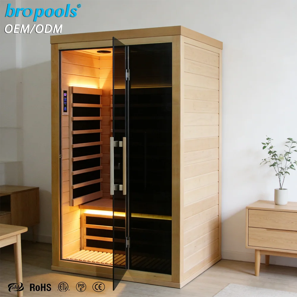 Luxury Hotel Use Hemlock Modern Infrared Sauna Control Panel Electric Pug Use Color Therapy Lamp Bluetooth Speaker For 1-2