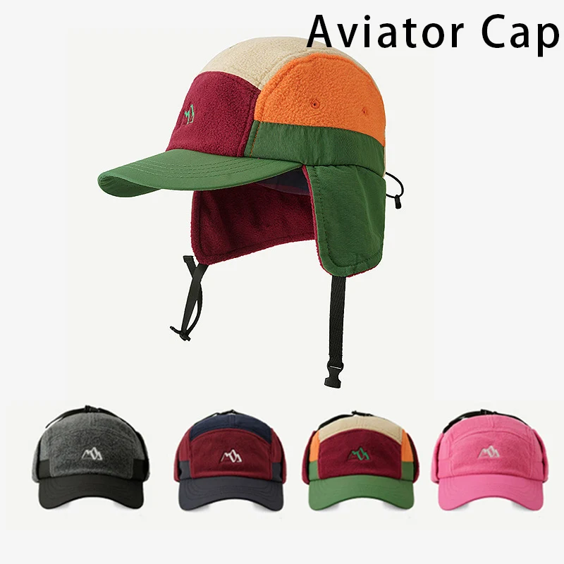 

Бейсбольная кепка с цветными блоками в американском стиле, шляпа-ловушка, откидная шапка-ушанка, ветрозащитная кепка-авиатор, термобелье для женщин, зимняя шапка