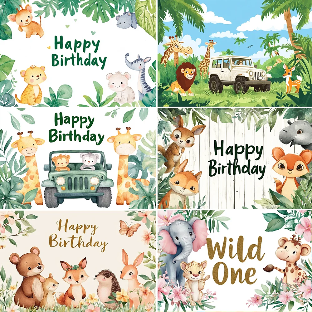 

Jungle Animal Safari Party Background Backdrop Wild One 1st Happy Birthday Party Decoration Newborn Baby Shower Photo Background