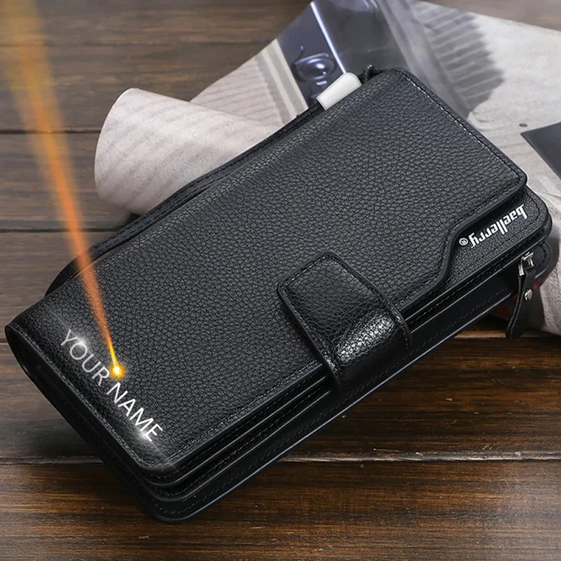 

23 Card Holders Men Wallets Zipper Name Engraving Large Capacity High Quality Coin Pocket Male Purse Wallet For Men