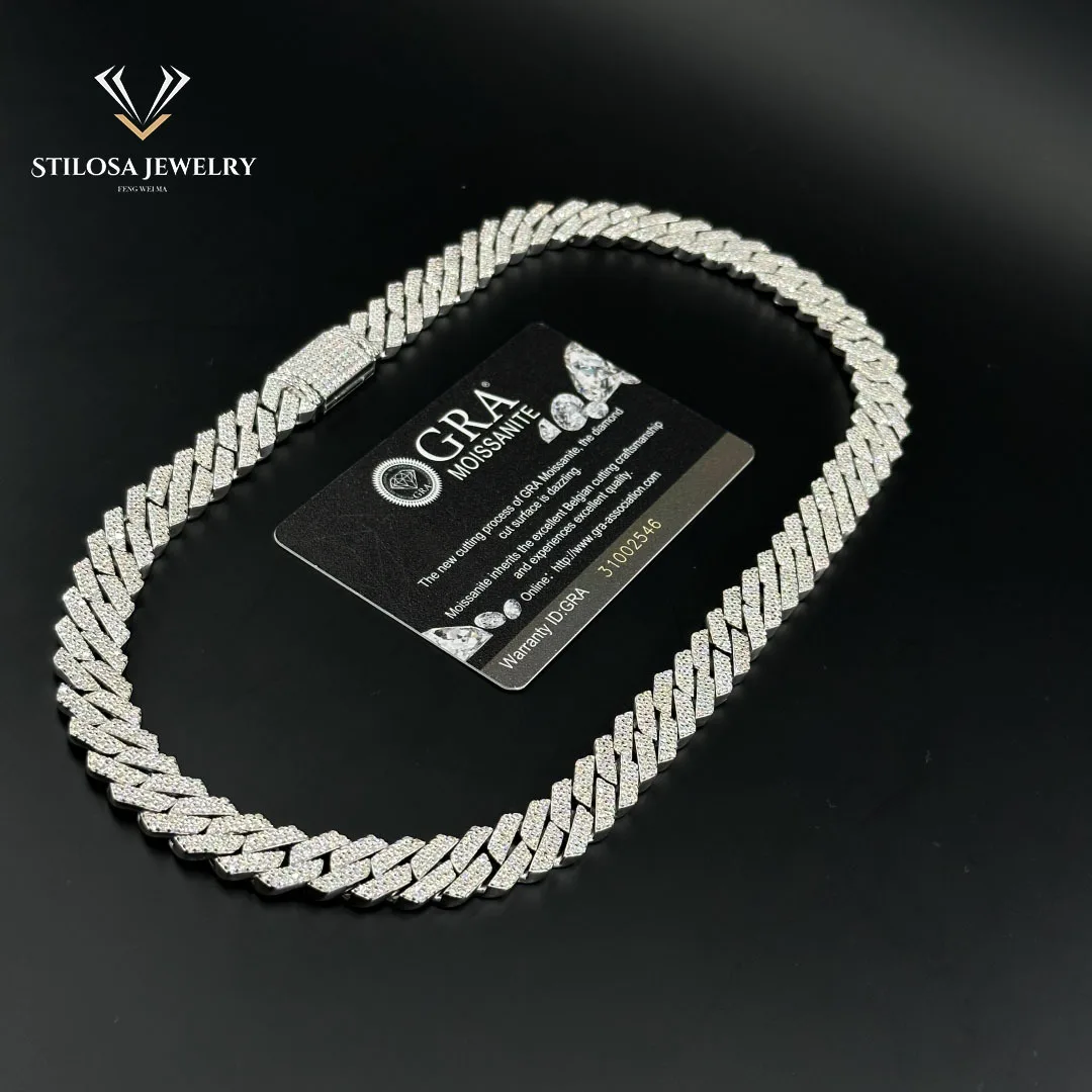 

Hip Hop Necklace16 18 20 22 24 Inches 12mm Moissanite Necklace Hip Hop Jewelry Miami Cuban Chain 925 Silver Fashion Jewelry