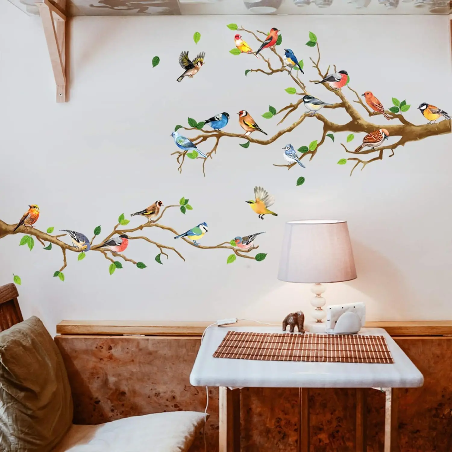 Hummingbird Tree Branch Wall Sticker Green Leaf Flying Bird Vinyl Decal Self-Adhesive for Garden Living Room Bedroom - view 3