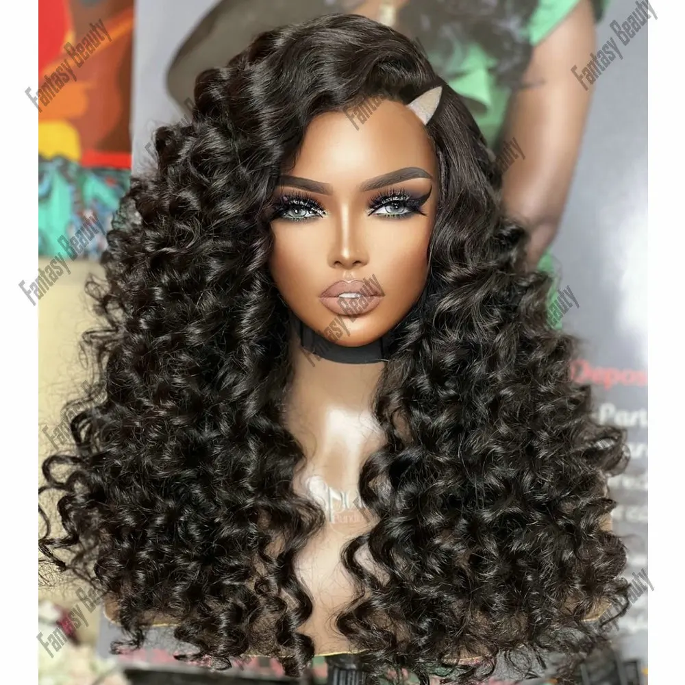 

V Part Wig Human Hair Wigs For Women Full Machine Made Glueless Deep Wavy 100% Remy Brazilian Human Hair 180 Density Black