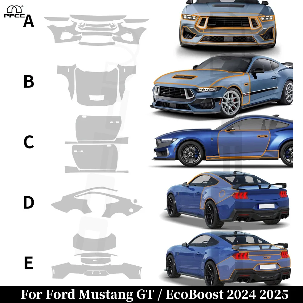 

Pre-cut PPF For Ford Mustang GT EcoBoost 2024 2025 TPU Car Paint Protection Film Anti-Scratch Clear Bra Resistant Invisible Kit