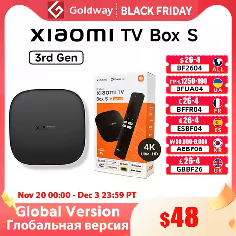 Global Version Xiaomi TV Box S 3rd Gen 4K Ultra HD Bluetooth 5.2 Wifi6 32GB ROM Google TV Google Assistant Smart Media Player