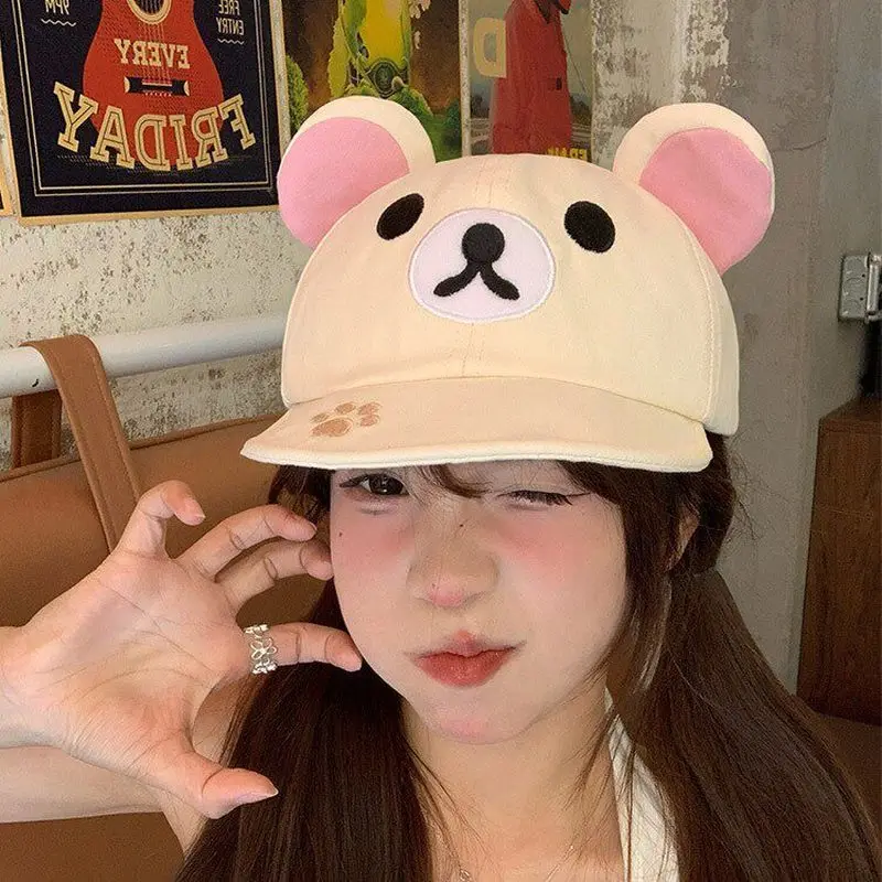 Rilakkuma Bear With Ear Cap Summer Hats For Women Girls Kids Couple Fashion Cartoon Outdoor Sport Sun Visors Baseball Caps Gift view 2