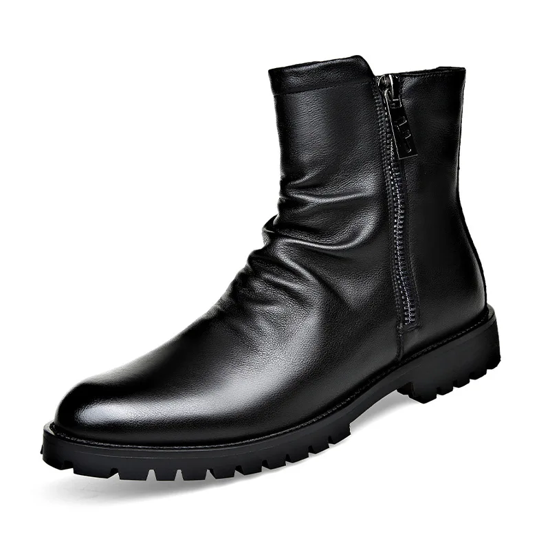 mens fashion motorcycle boots party nightclub dress black genuine leather shoes high top cowboy boot handsome long botas zapatos