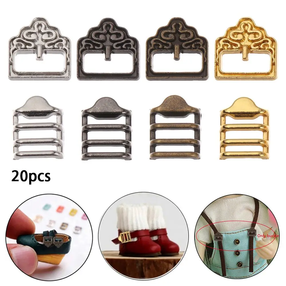 20pcs Newest 4 Colors Mini Ultra-small Tri-glide Buckle Doll Bags Accessories Pattern Belt Buttons Diy Dolls Buckles