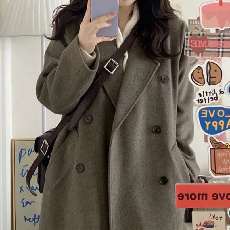 

2025 шикарная женская осенне-зимняя удобная куртка, женские шерстяные пальто средней длины, классические дизайнерские топы для девочек