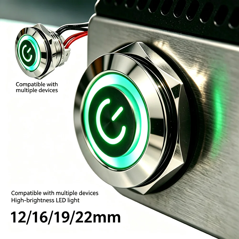 12/16/19/22mm Wired Short Stroke IP66 Waterproof Touch Metal Button Switch 1NO Instantaneous Self Resetting LED 3V 6V12 24V Red