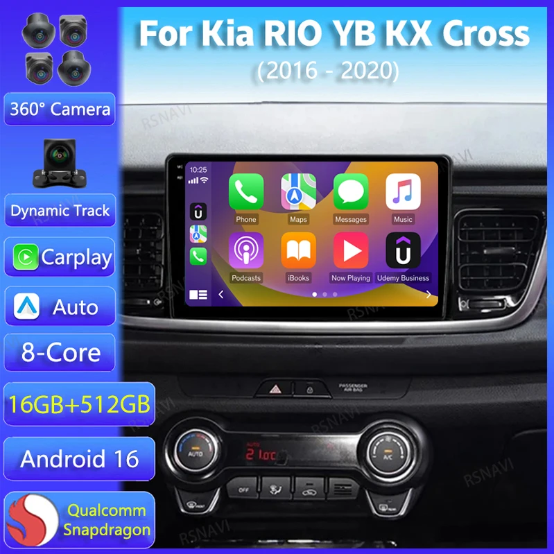 Radio para Auto con Android 16 para Kia RIO YB KX Cross 2016 2017 2018 2019 2020, Reproductor Multimedia con Navegación, Video, WIFI+4G, Auto Carplay, BT