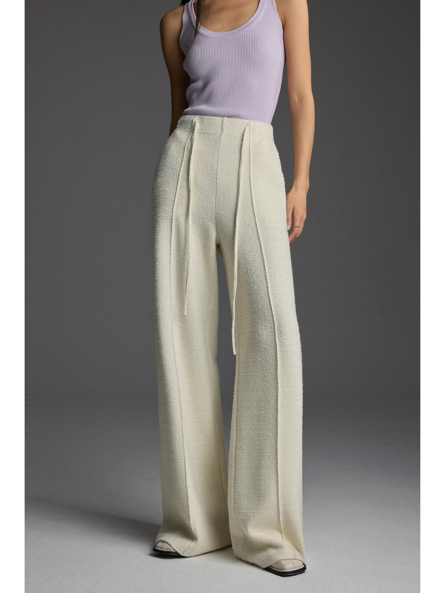

owyee Wool Blend Thiened Fce Airy Wide Leg Casual Pants High Waist Straight Leg ket Detail Commute Sle Winter Ladies