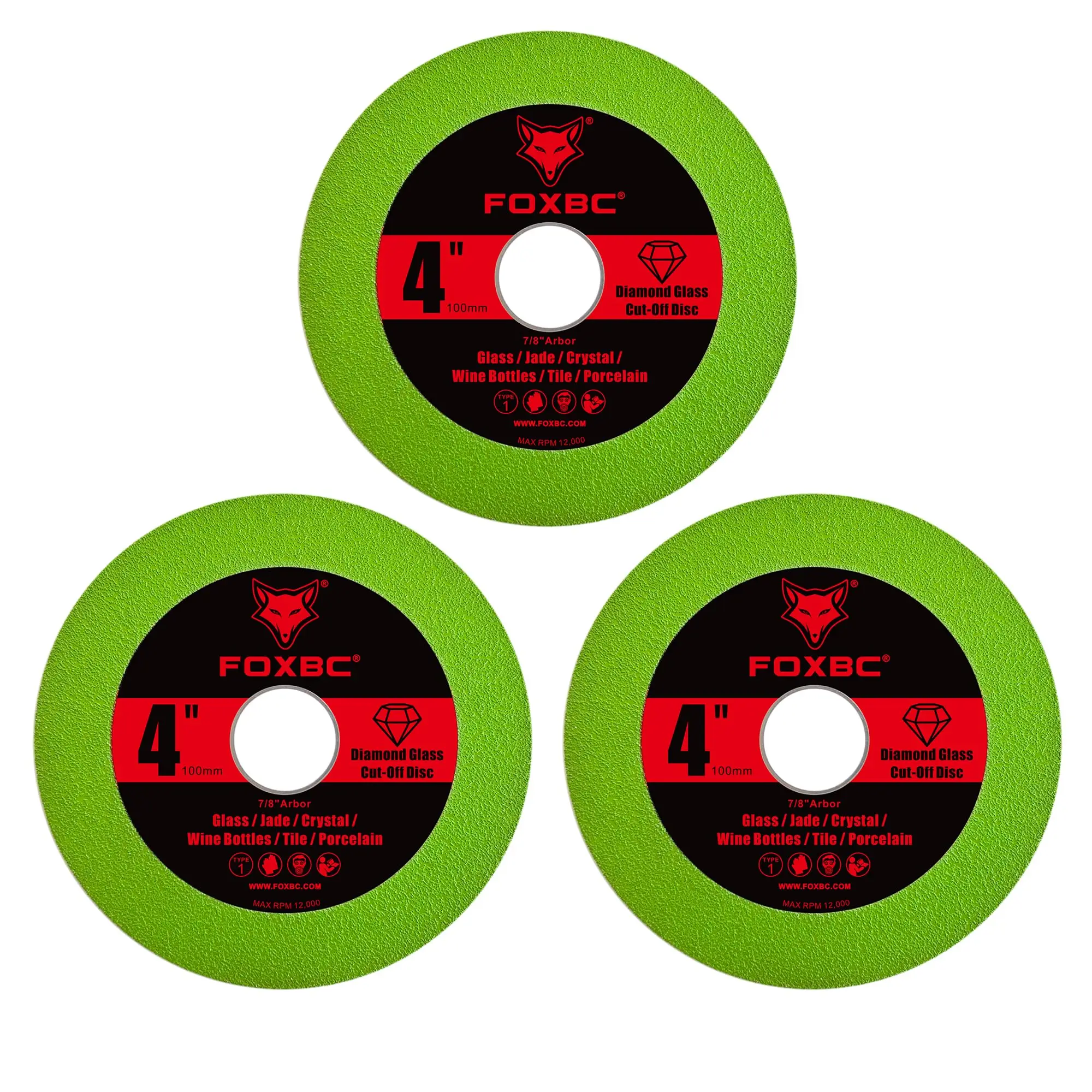 FOXBC Glass Cutting Disc for Angle Grinder 100 mm Diamond Blades for Crystal Jade Bottles Marble Ceramic Tile 3pcs