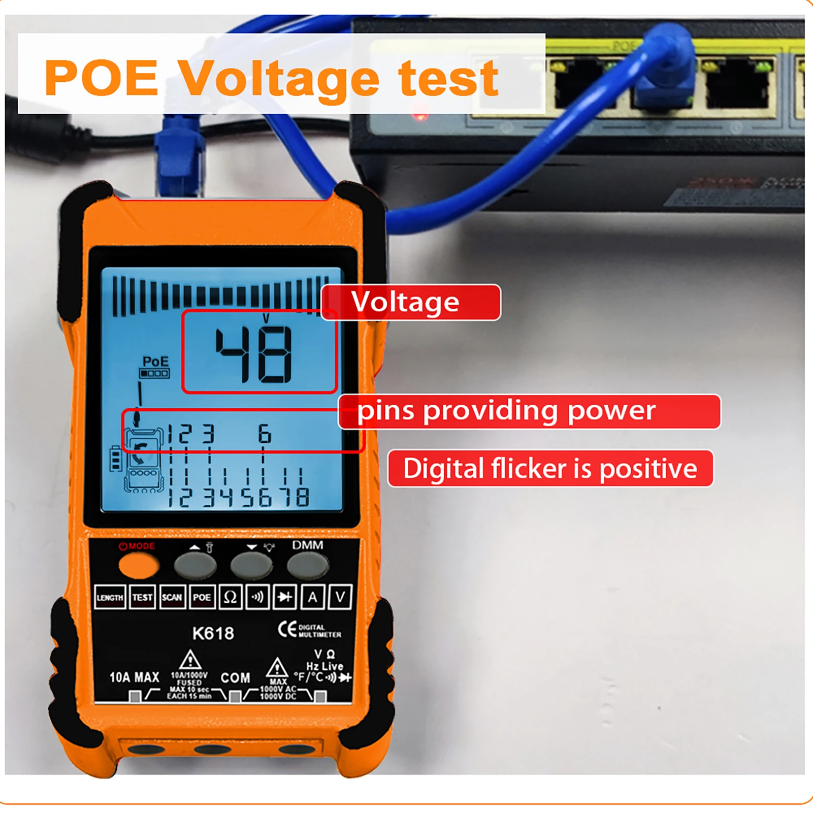 Portable Cable Tester LCD Display Analogs Digital Search POE Test Cable Pairing Sensitivity Adjustable Handheld Tracker