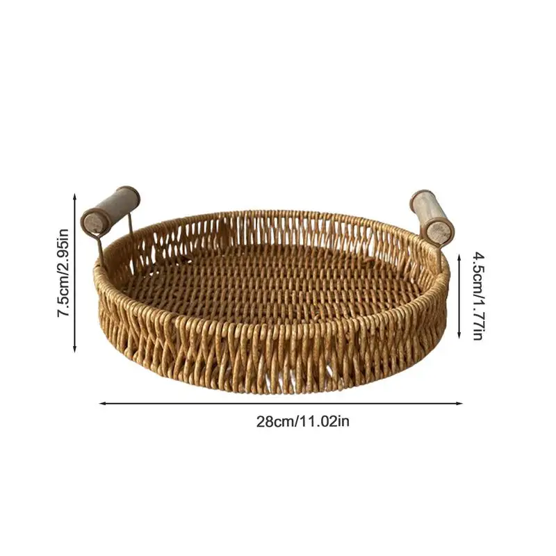 Поднос из ротанга, плетеная вручную корзина для еды, поднос с фруктами, многофункциональная тарелка для послеобеденного чая, закуски, декоративная корзина, поднос для хранения