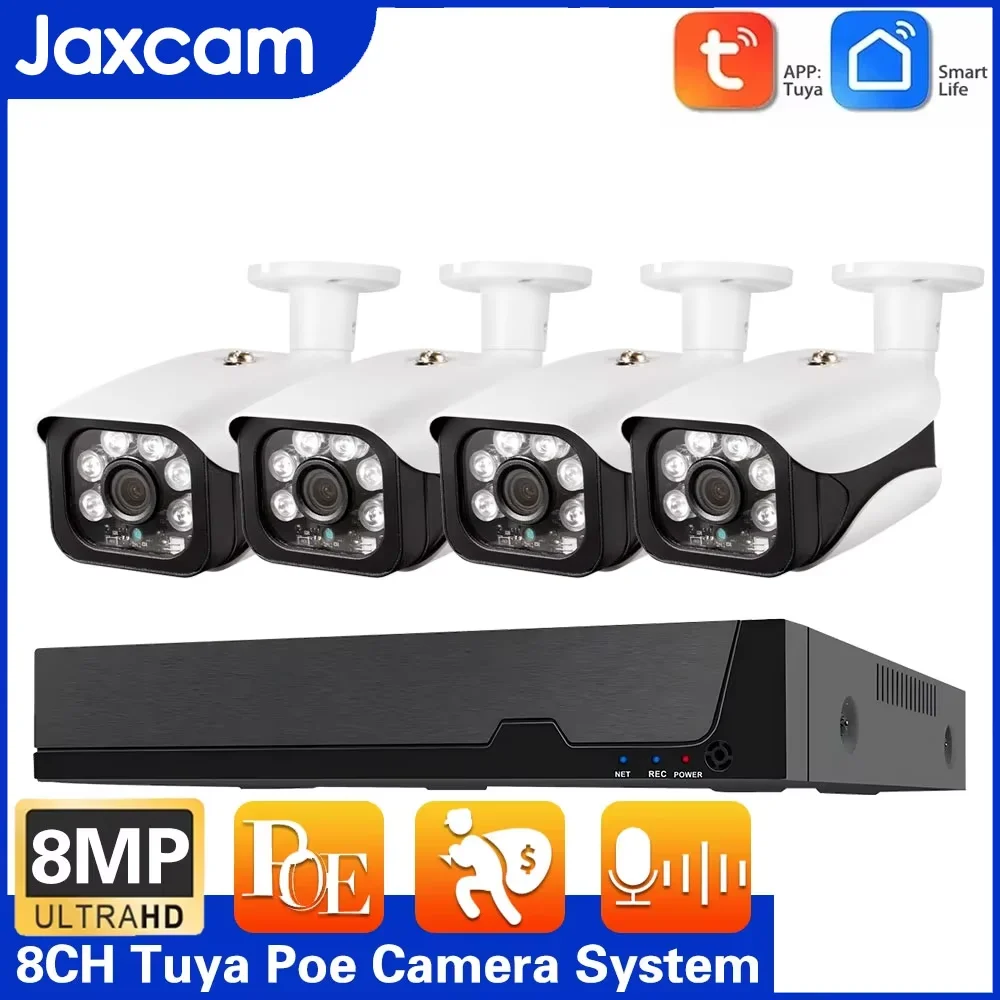 

Tuya Smart Life 8CH 4K 8MP POE Комплект аудио-видео наблюдения Монитор NVR IP-камера CCTV Система безопасности с металлическим корпусом Водонепроницаемая