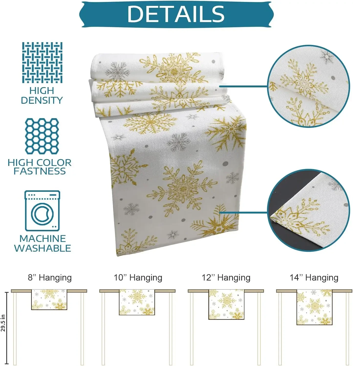 Christmas Gold Grey Snowflake Linen Table Runners Dressers Scarves Table Decor Xmas Dining Table Runners Christmas Decorations