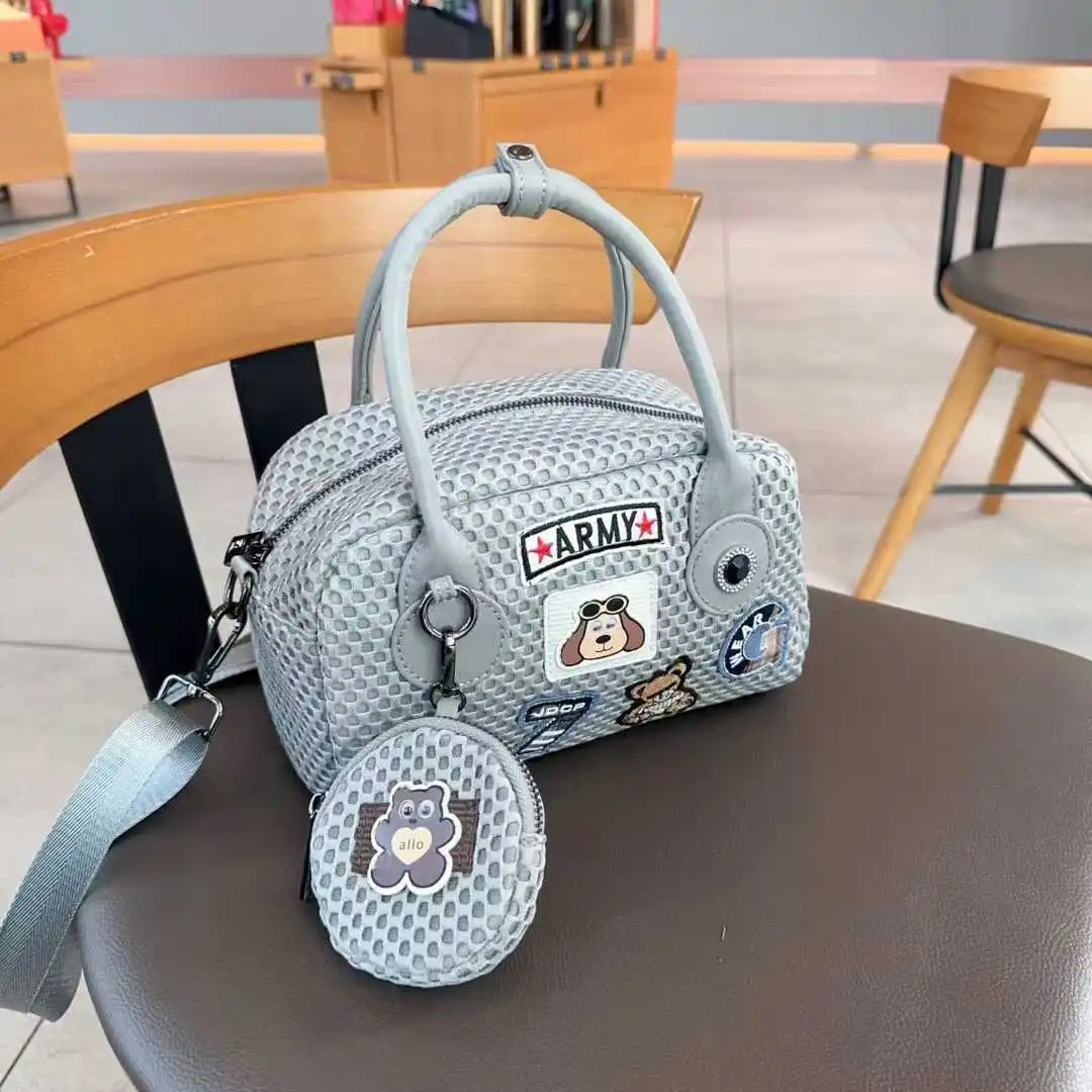 

Fashion Mesh Patchwork Handbag, Mini Boston Single Shoulder Crossbody Bag, Multifunctional Commuter Storage Purse for Women