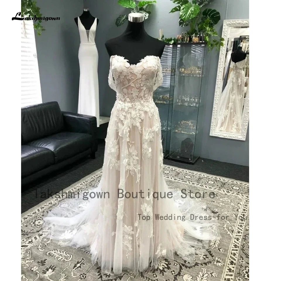 Lakshmigown Vestido Floral Lace Wedding Dress Off the Shoulder 2025 Robes Princess Bridal Champagne Tulle Boho Wedding Gowns